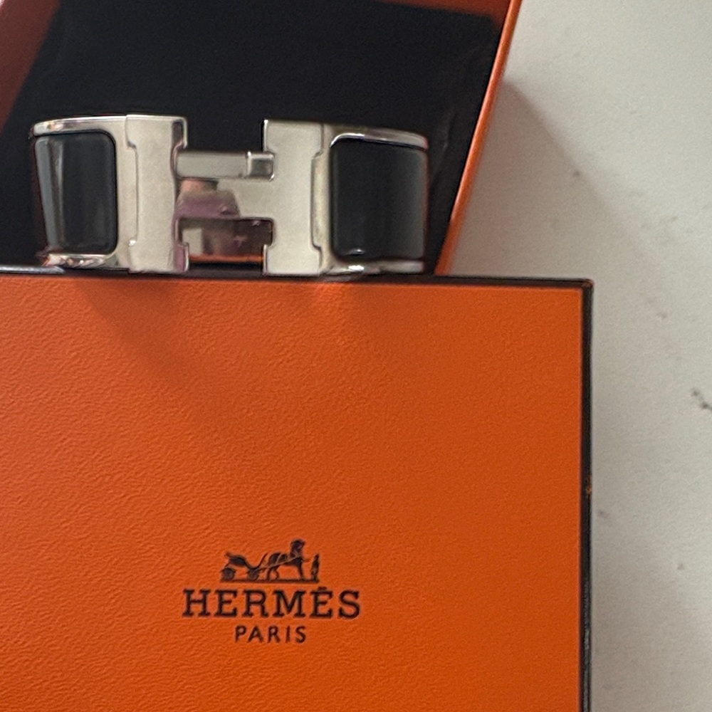 Hermes Black and Silver H Bracelet